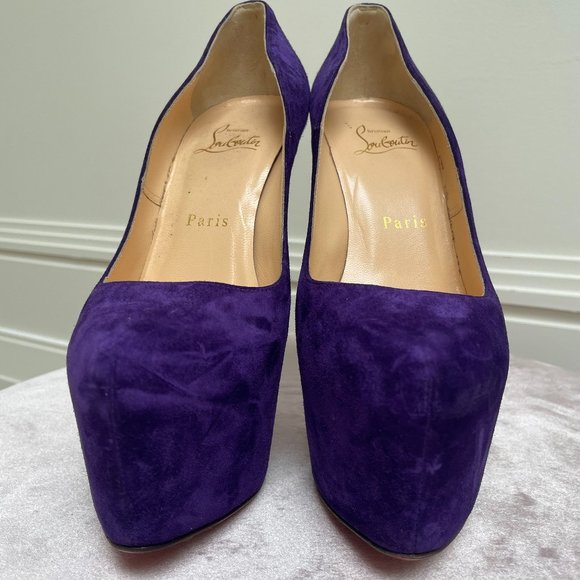 CHRISTIAN LOUBOUTIN PURPLE SUEDE DAFFODILE PLATFORM PUMPS - Picture 3 of 6